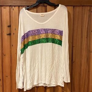 Women's Sequin Stripe Top - White with Purple, Gold, and Green